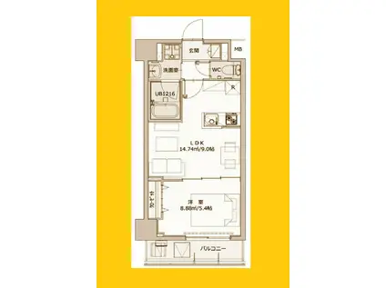 ダイヤモンドビル(1LDK/4階)の間取り写真