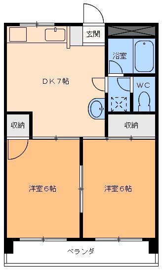 リッチフィールド古川西(2DK/2階)の間取り写真