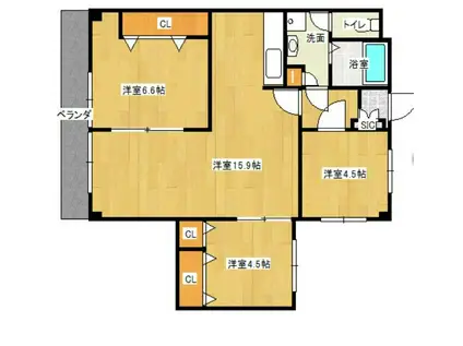 沖牟田ビル(3LDK/6階)の間取り写真