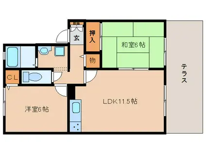 アルカディアA棟(2LDK/1階)の間取り写真