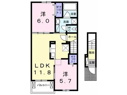 レジデンスコンフォートB(2LDK/2階)の間取り写真