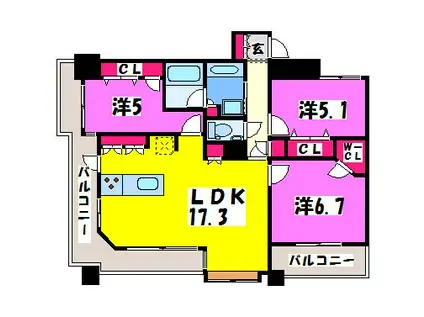 Dグランセ白川公園(3LDK/5階)の間取り写真