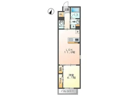 HILLS天神(1LDK/3階)の間取り写真