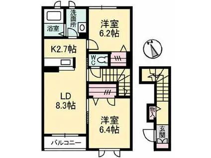カーサフェリオ(2LDK/2階)の間取り写真