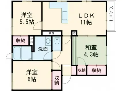 CITYINNおくの(3LDK/1階)の間取り写真