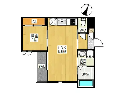 GRANDTIC SKY PLALCE大橋(1LDK/1階)の間取り写真