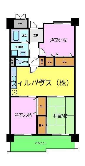 パンリーヴル(3LDK/6階)の間取り写真
