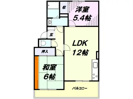 エスポワール東大和(2LDK/1階)の間取り写真