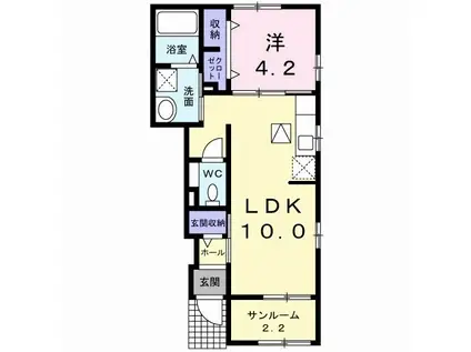 サニートゥルース(1LDK/1階)の間取り写真
