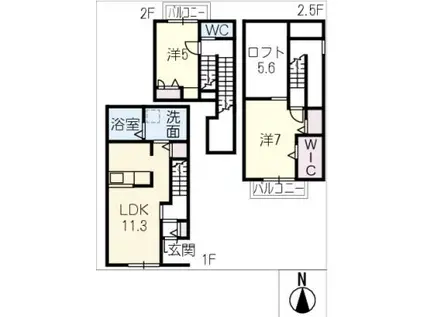 ロシュ上ノ山(2LDK/1階)の間取り写真