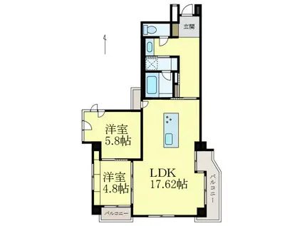 ラウムズ和歌山九番丁(2LDK/7階)の間取り写真