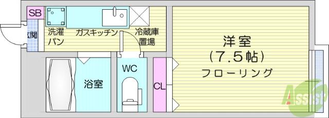 ウィンミルNO6(1K/1階)の間取り写真