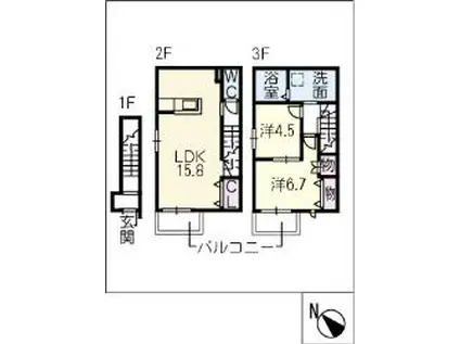 ブレス本山(2LDK/3階)の間取り写真