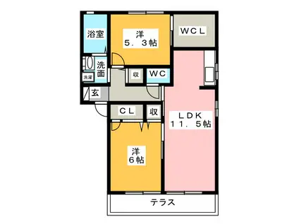 シンコー北島 I棟(2LDK/1階)の間取り写真