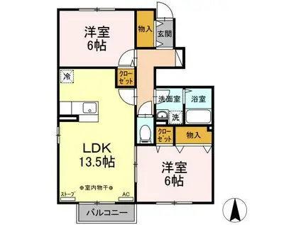 メゾン・ド大野B(2LDK/1階)の間取り写真