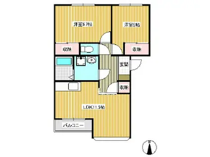 リバーサイド・パルディア(2LDK/1階)の間取り写真