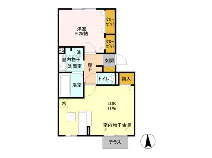 パルティール・リヴ(1LDK/1階)の間取り写真