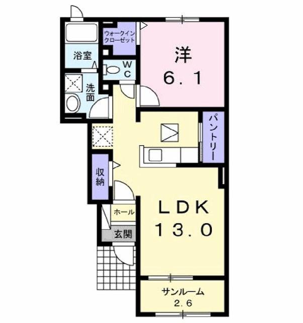 ウエストフィールド(1LDK/1階)の間取り写真