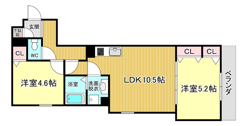 セレニティ豊川(2LDK/3階)の間取り写真