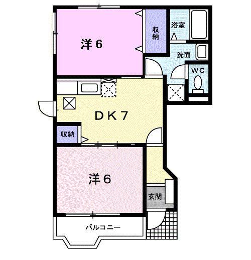 ニューハイネス横野III(2DK/1階)の間取り写真