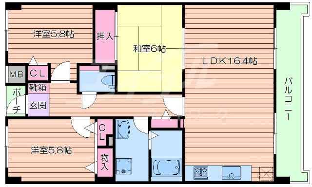 アーバンパーク緑地公園(3LDK/1階)の間取り写真