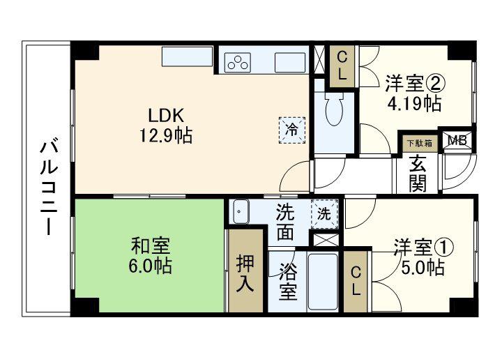 サニーヒルI(3LDK/2階)の間取り写真