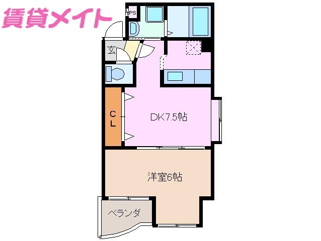 エスポワール(1DK/1階)の間取り写真