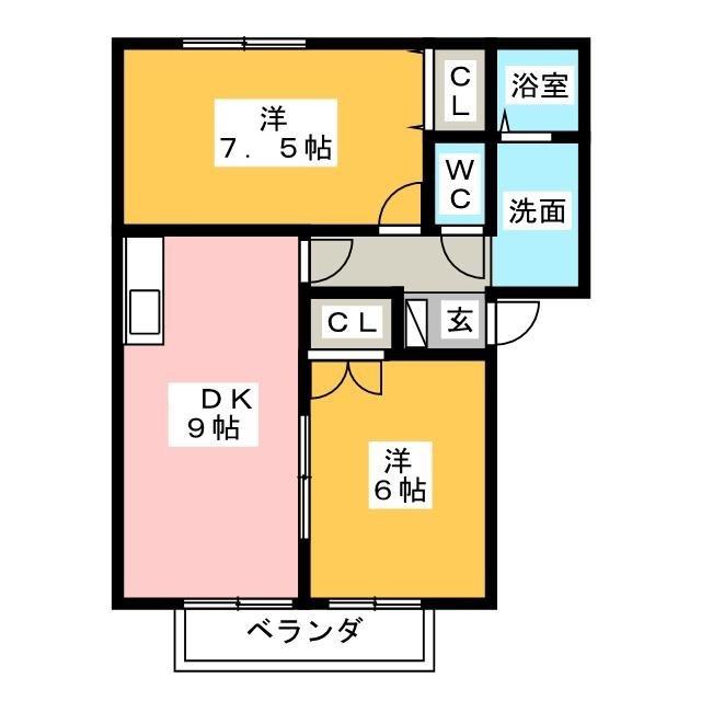 ファミーユ(2DK/1階)の間取り写真