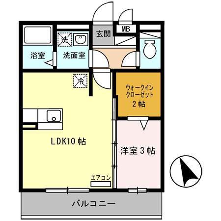 ノア東山A棟A棟(1LDK/2階)の間取り写真