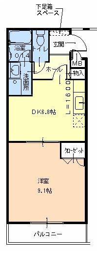 Mトゥルケーゼ(1DK/2階)の間取り写真