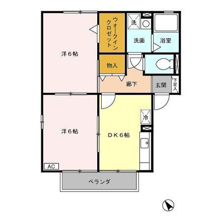 スクウェア・ヒルA棟(2DK/2階)の間取り写真