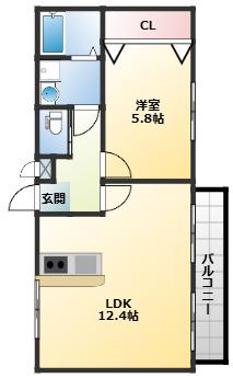 ホットファミリー(1LDK/2階)の間取り写真