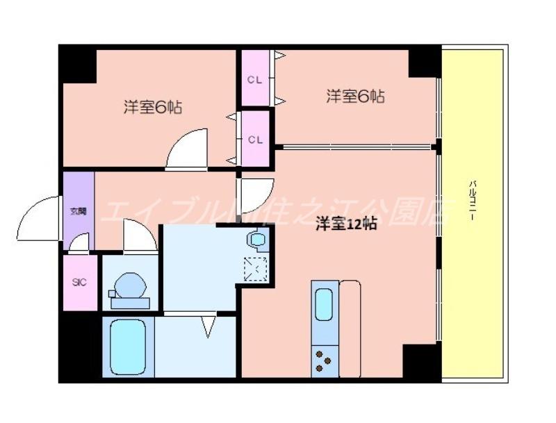 ZIOVIII清水丘(2LDK/7階)の間取り写真