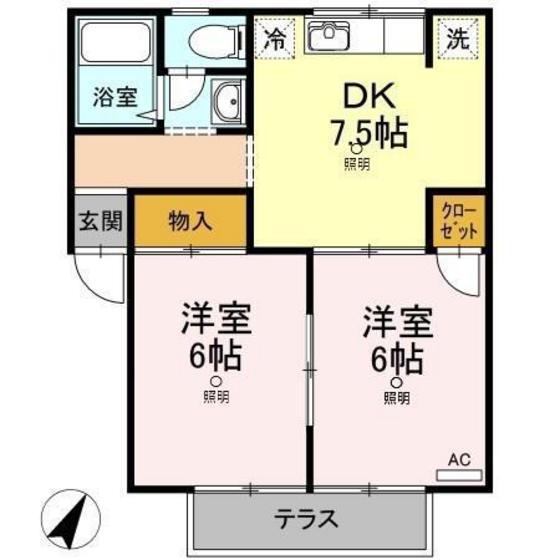 プレジール佐藤C(2DK/1階)の間取り写真