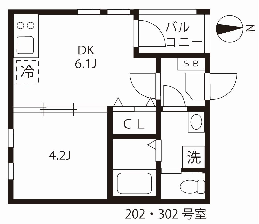 ハーモニーテラス高道町VI(1DK/2階)の間取り写真