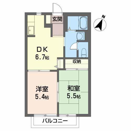 ディアスF A(2DK/1階)の間取り写真
