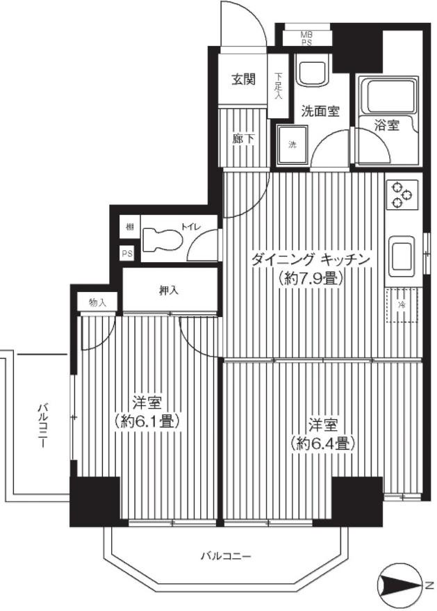 コスモリード西日暮里(2DK/7階)の間取り写真