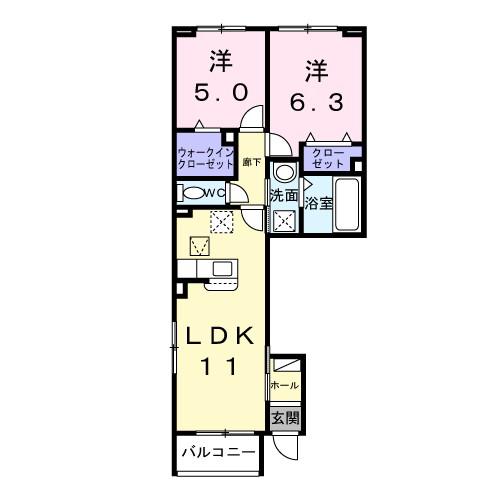 エレガンス メゾン II(2LDK/1階)の間取り写真