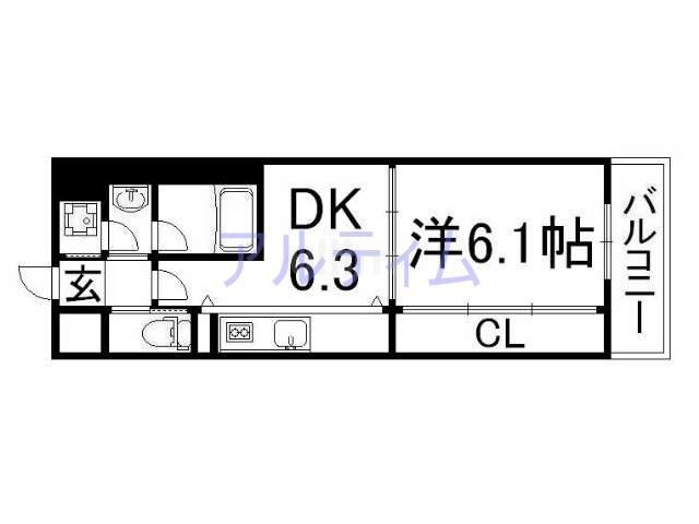 グランエターナ京都(1DK/9階)の間取り写真