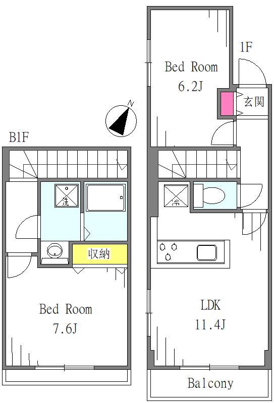 LAPIS西新宿五丁目(2LDK/B1階)の間取り写真