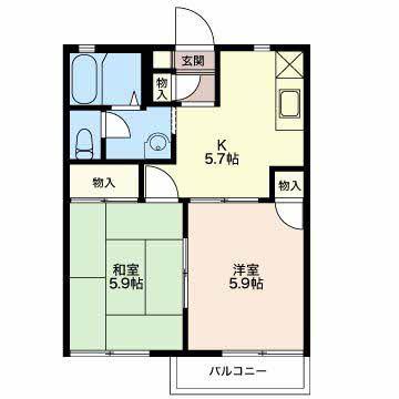 ハイブリッジ西原(2K/1階)の間取り写真
