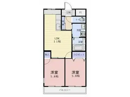 CHELINI(2LDK/1階)の間取り写真