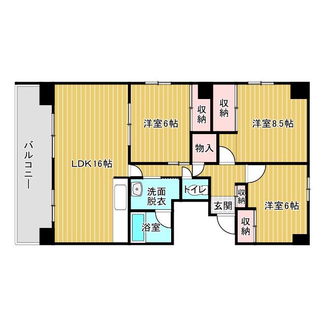 帯広マンション第2(3LDK/5階)の間取り写真