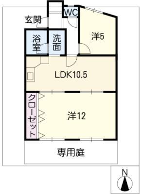 鉄村マンション 南棟(2LDK/1階)の間取り写真