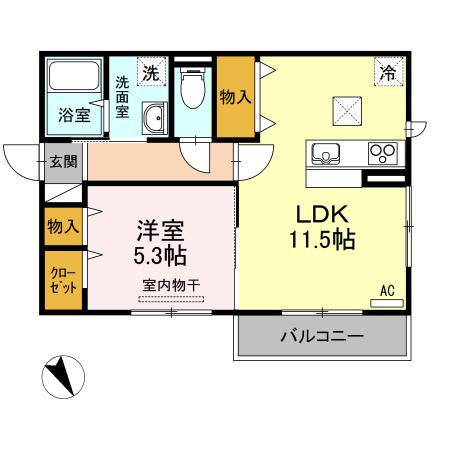 WIT CUBE B棟(1LDK/1階)の間取り写真