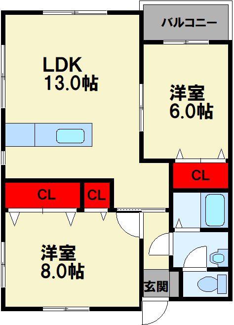 オーク菰田B(2LDK/1階)の間取り写真