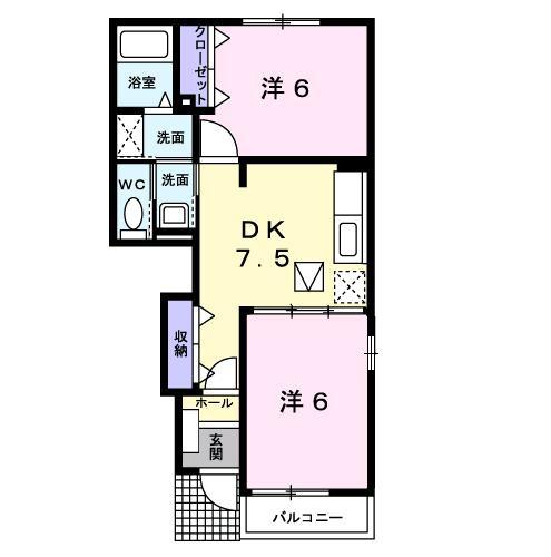 プリムローズIII(2DK/1階)の間取り写真