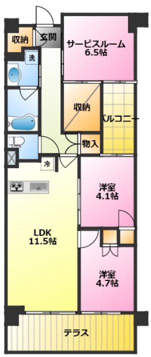 グランドメゾン武蔵小杉の杜(2SLDK/1階)の間取り写真
