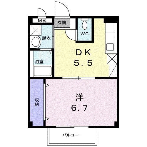 グリーンヒル光1(1DK/2階)の間取り写真
