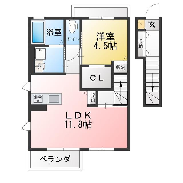 パールグレイス(1LDK/2階)の間取り写真
